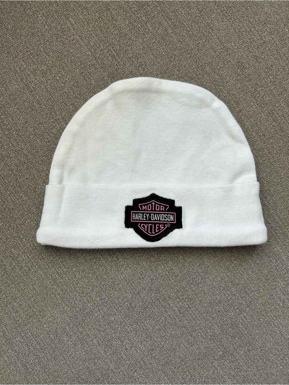 Harley-Davidson White Infant Beanie with Patch